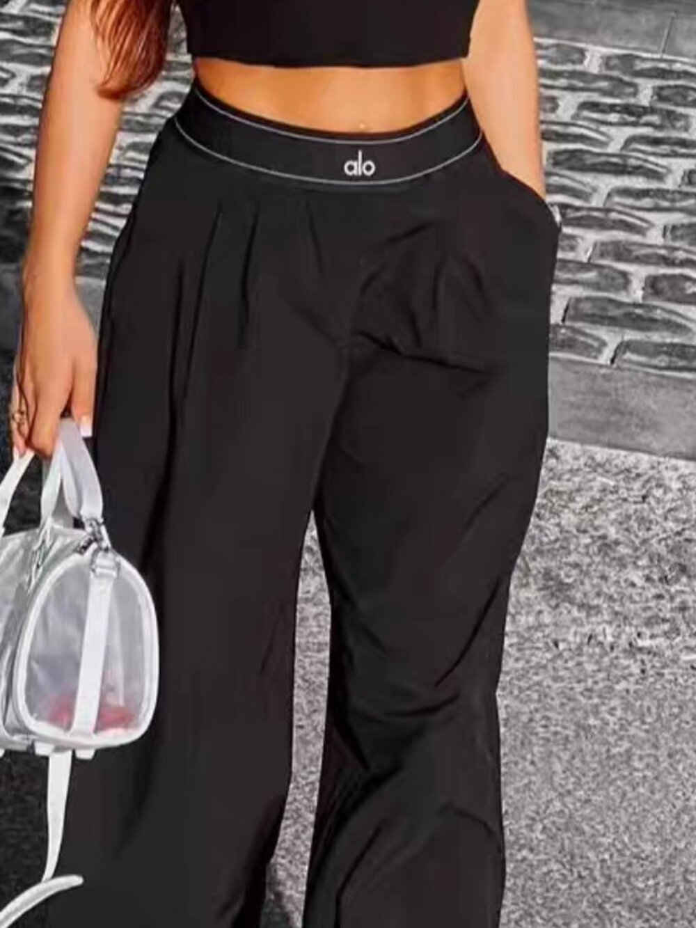 NWT Alo Yoga Black Wide Leg Pants XXS/XS Classic🏃🏻Athleisure Staple Regular⛺ - Picture 5 of 8